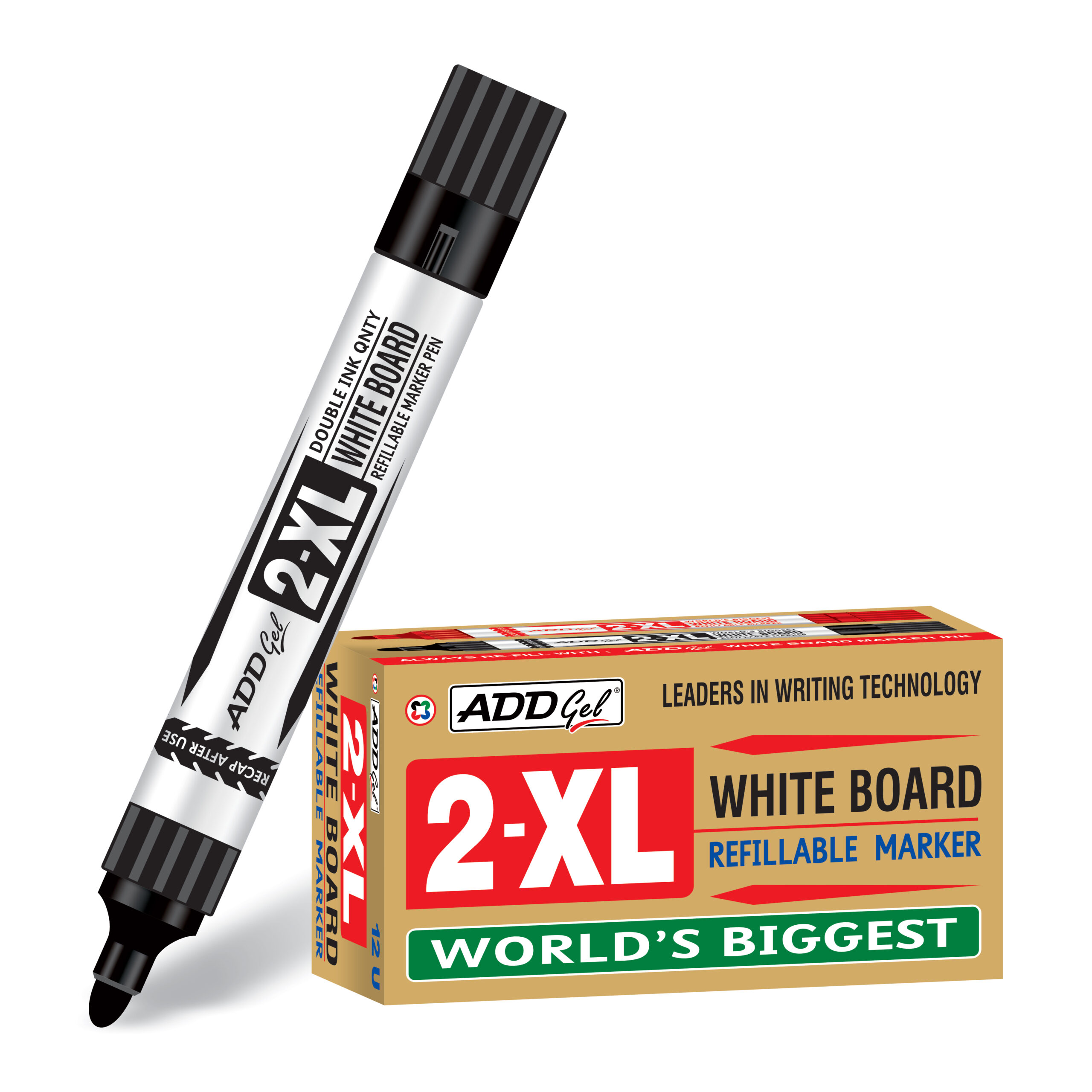 2XL White Board Refillable Marker Pack of 12 Markers Addgel